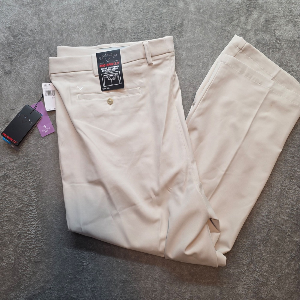 Callaway Pro Spin 3.0 Pants Mens 50x30 Beige Golf Big Tall Active Waistband